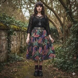 Vtg 90s Fritzi California Broomstick Maxi Skirt Cotton Floral Whimsigoth Sz M